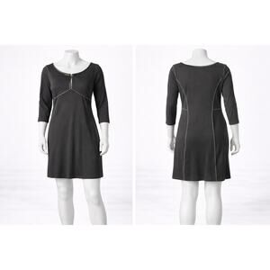 Max Studio Black Stretch Midi Dress Womens Size M Fitted Panel Seams Minimalist